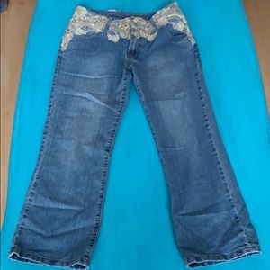 Gold Lace denim  cropped jeans